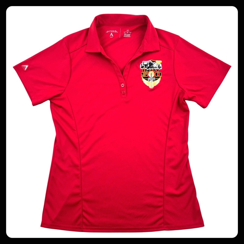 Antigua Indy 500 Polo Shirt Women MEDIUM Red Embroidered American 107th 2023